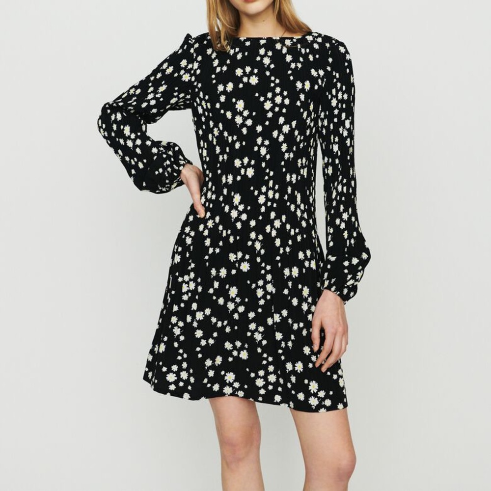Maje pleated dress with daisy print NWT